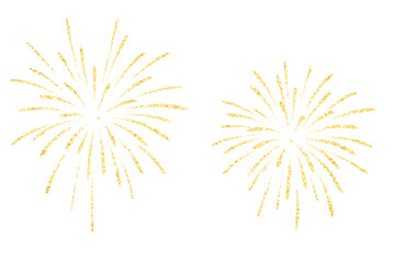 Obraz premium Golden fireworks burst isolated on white background, festive celebration decoration element.