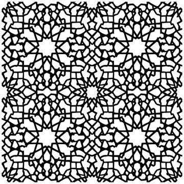 Intricate islamic geometric pattern with floral motifs and arabesques in black on white background