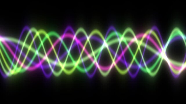 Abstract Colorful Sound Waveform Visualization on Black Background.