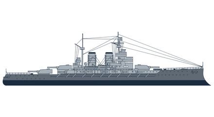 Vintage Battleship Illustration - Classic Warship Profile © budi