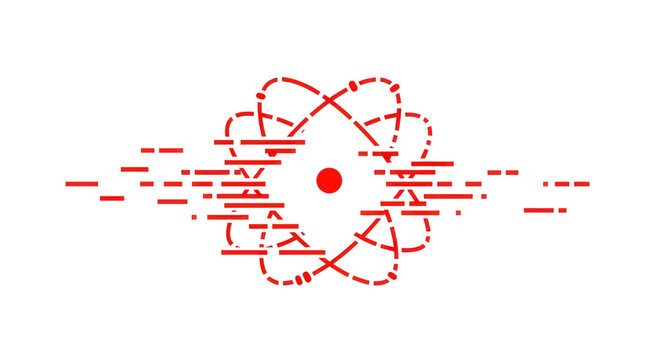 Abstract red atom model with orbital paths, science and technology concept, digital art