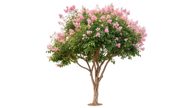 lagerstroemia indica tree with pink flowers isolated on transparent background