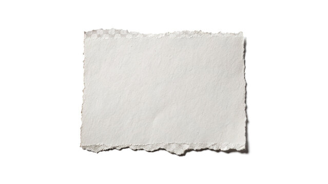 Blank white handmade paper piece deckle edge card isolated on transparent background