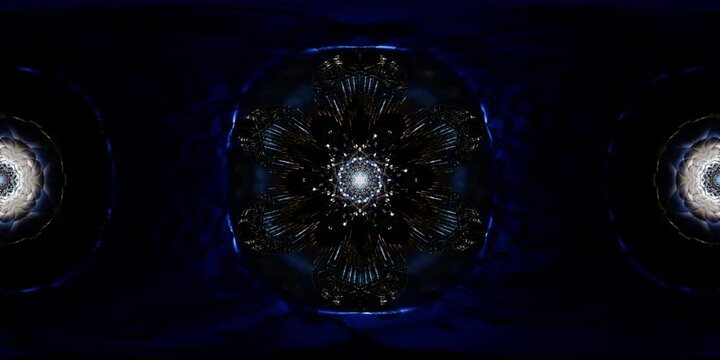 Metaverse ready VR 360 sacred geometry mandala in equirectangular environment map format, HDRI spherical spiritual loop for dome projection and immersive VJ experiences