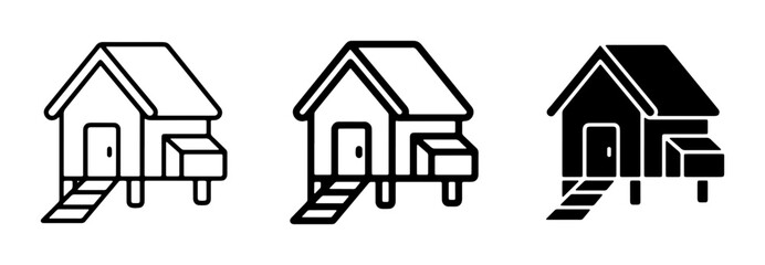 Chicken Coop Icons Set, Simple House Building Graphics, Farm Animal Shelter Vector Art, Poultry House Design Elements © Nusracct