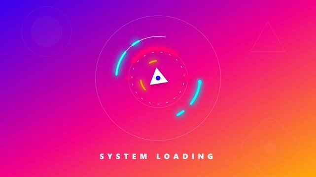 Colorful gradient background with loading animation and play button icon