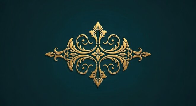Ornate gold flourish ornament on dark teal background.