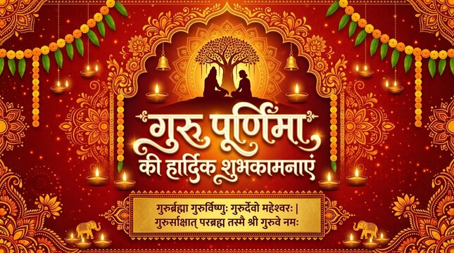 Guru purnima greeting card with diya light and spiritual theme traditional indian festival background for banner poster and social media celebration design