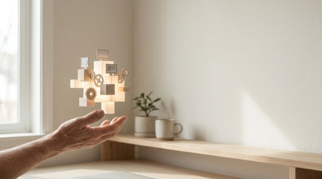 A person holding a light symbolizing enlightenment and ideas within a connected work lifestyle conceptual framework