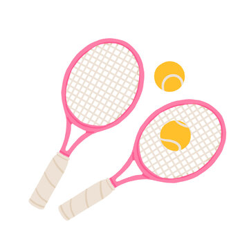 Hand drawn tennis set, rackets, balls, summer sport and active lifestyle equipment, court game collection vector illustration