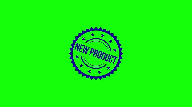 Animated new product stamps and arrow banners on a green screen for marketing video overlays