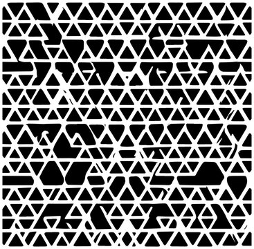 Seamless geometric grid pattern composed of solid black and white equilateral triangles abstract background texture