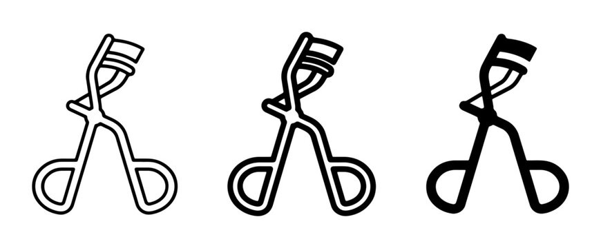 Eyelash Curler Icons, Beauty Tool Vector Set, Makeup Accessory Graphics, Simple Line Art Collection