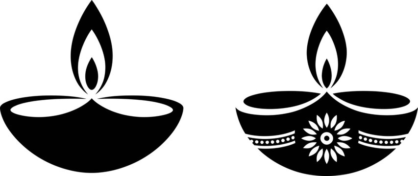 Set of two traditional indian oil lamps or diyas for diwali festival celebration