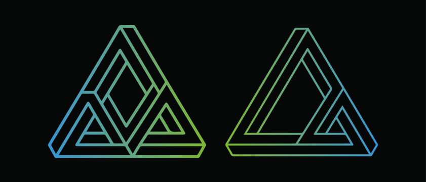 Two impossible triangle optical illusions with optical illusion three dimensional geometric triangles