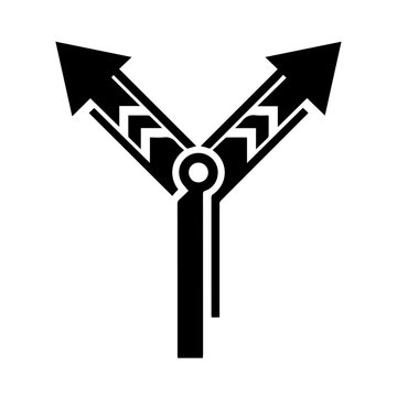 Icon illustrating a split in a path with arrows pointing in two directions different ways split road