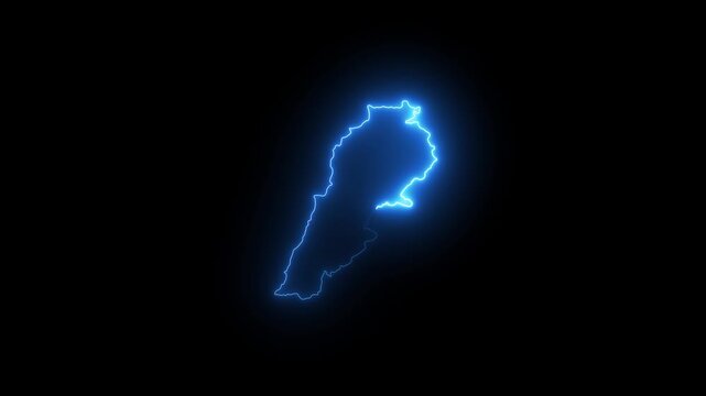 Glowing blue lebanon map outline for travel and geography animation