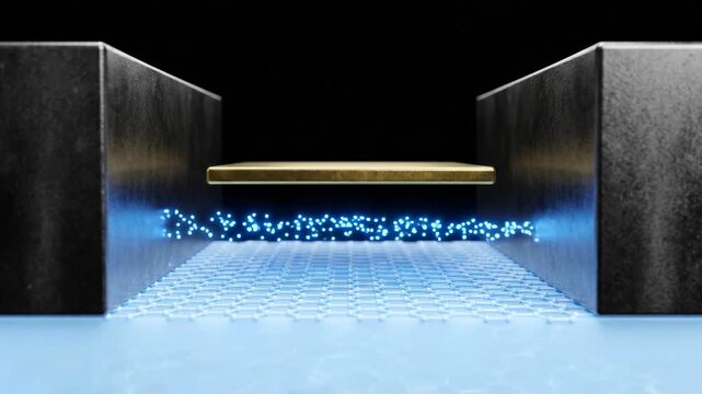 Gallium Nitride Power Transistor Electron Flow: Blue Electrons Streaming Through Crystal Channel Between Source and Drain Electrodes
