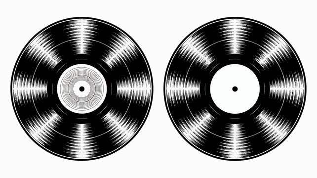 Two vinyl records with concentric grooves black and white illustration on a white background