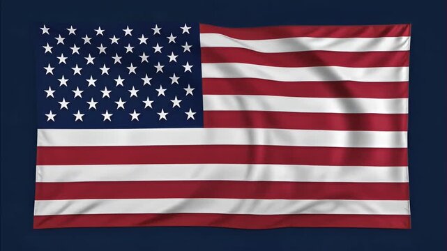 United States national flag waving proudly with iconic red, white, and blue colors, featuring fifty white stars on blue canton and thirteen red and white stripes, representing unity and freedom. Flag 