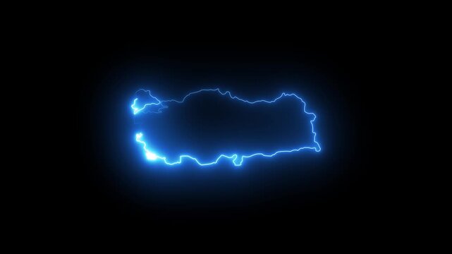 Glowing blue turkey map outline for travel and geography animation