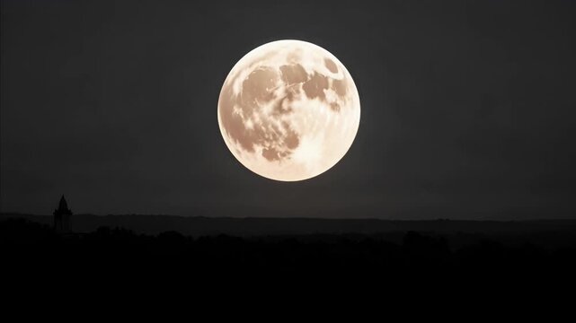 Spectacular lunar eclipse event showcasing orange full moon rising above dark horizon, celestial phenomenon illuminating night sky with reddish glow, astronomical observation of earth shadow on moon