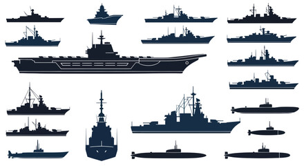 Naval Fleet Silhouette Collection: Aircraft Carrier, Battleship, Submarine, Destroyer © budi