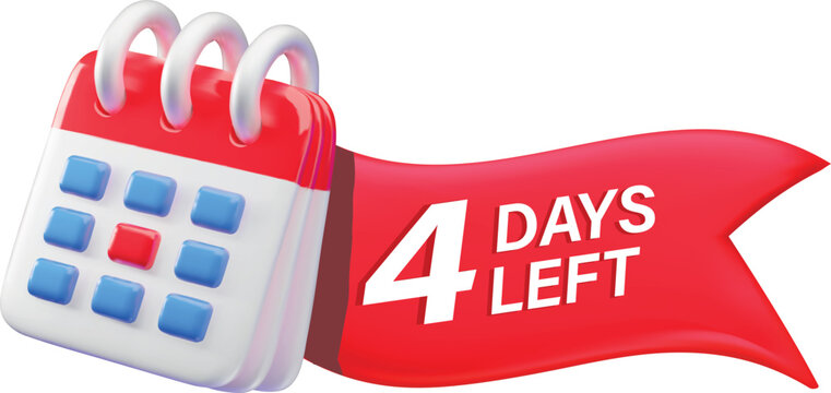 3D banner with a red forked flag and the inscription "4 DAYS LEFT" and a flip calendar.