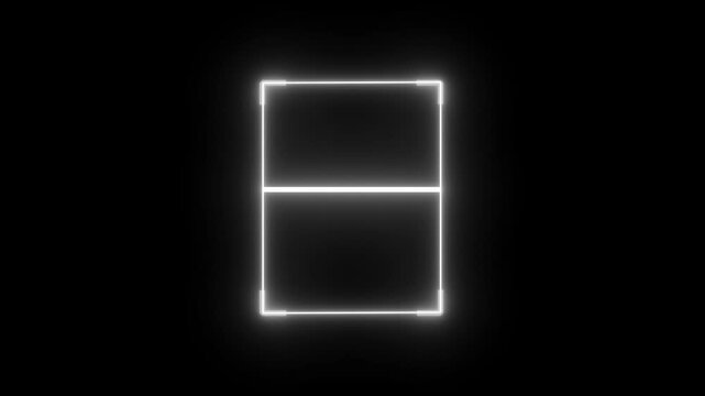 Glowing white neon square frame scanning with horizontal line on black background glow light illuminated dark