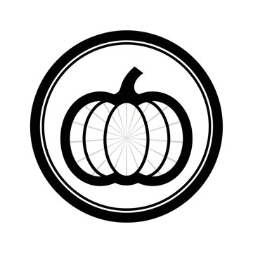 Black Pumpkin Icon in Circle Logo.