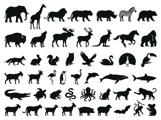 Fototapeta premium Collection of Diverse Animal Silhouettes in Various Poses.