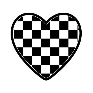 Heart shape with checkered pattern, black and white, graphic design