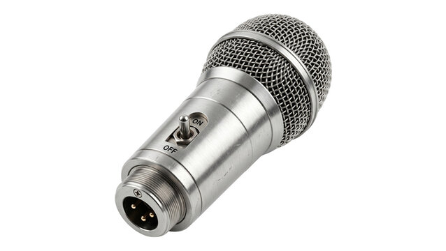 Studio condenser microphone with switch and xlr connector on transparent background