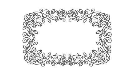 Elegant Rose Floral Border Design Outline. © TAIJU