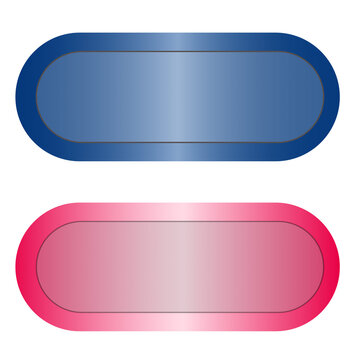 Minimal glossy rounded rectangle UI buttons set with metallic gradient effects in blue and pink on transparent background