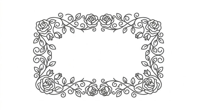 Elegant Rose Floral Border Design Outline.