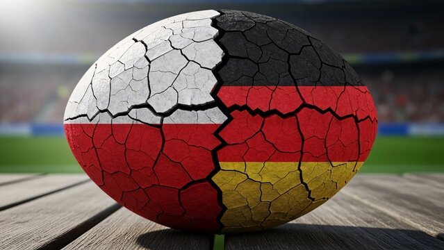 Cracked soccer ball with german flag