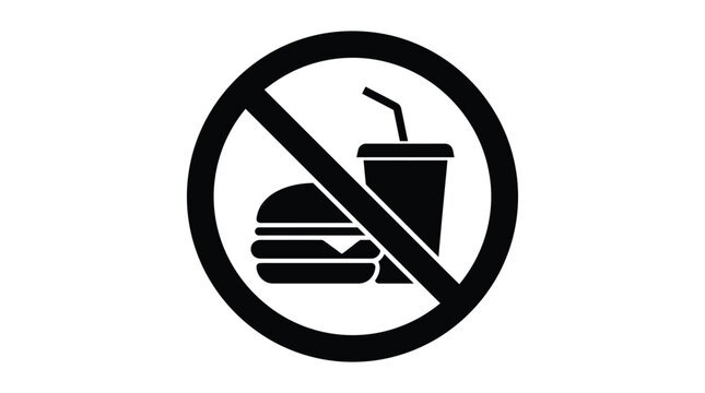 no food or drink prohibition sign with burger and beverage black silhouette