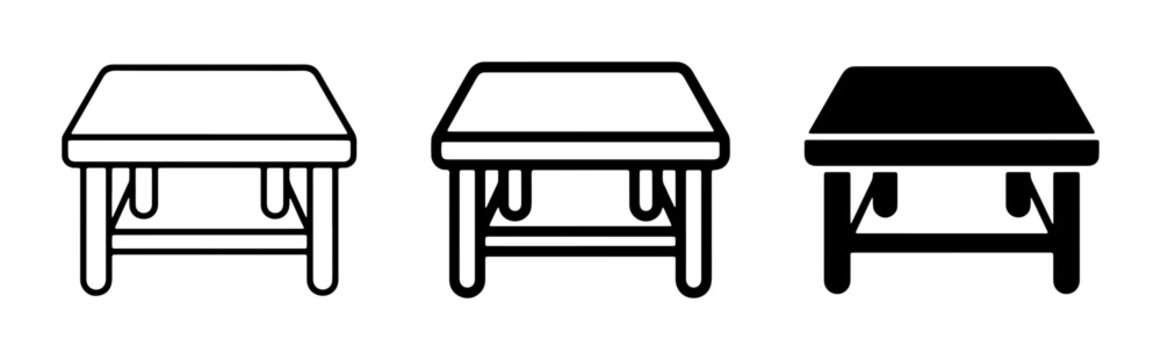 Coffee Table Icons Set: Minimalist Line Art and Solid Fill Vector Graphics for Interior Design and Furniture Concepts