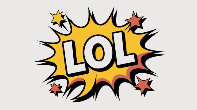 Comic style speech bubble with lol text and starburst ornament book thought laughing out loud typography burst explosion vector illustration graphic