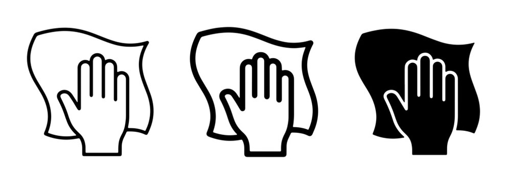Hand wiping with cloth icon set, cleaning and hygiene symbols, vector graphics for sanitization and disinfection concepts