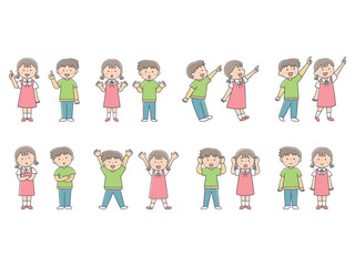 Fototapeta premium 元気な子供の色々なポーズイラストセット