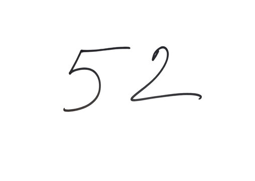 Handwritten number fifty two on paper