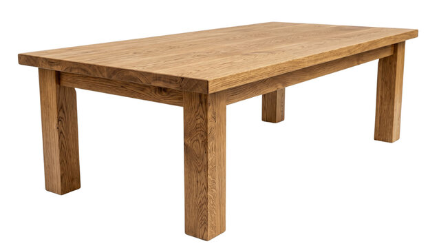 Wooden dining table with visible grain photographed on transparent background