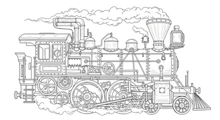 Vintage steam locomotive train engine. © umi