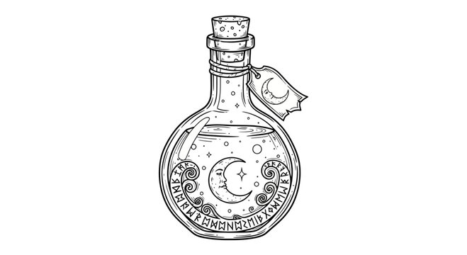 Vintage glass potion bottle illustration.