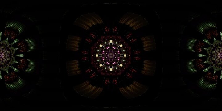 Immersive sacred geometry mandala VR 360 loop crafted as equirectangular environment map and HDRI spherical dome visual for spiritual metaverse worlds and VJ projection setups