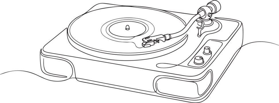 Continuous line drawing of a vintage turntable record player
