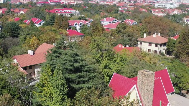 Aerial View of Red Roof Villas in Badaguan Scenic Area, Qingdao in Badaguan Scenic Area, Qingdao, China