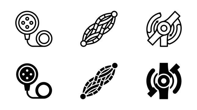 Medical devices icons: stent catheter joint prosthesis with catheter prosthesis treatment cardiology